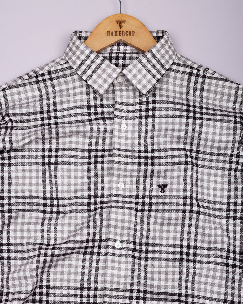 Pinot Wine With Gray Dobby Amsler Check Cotton Shirt