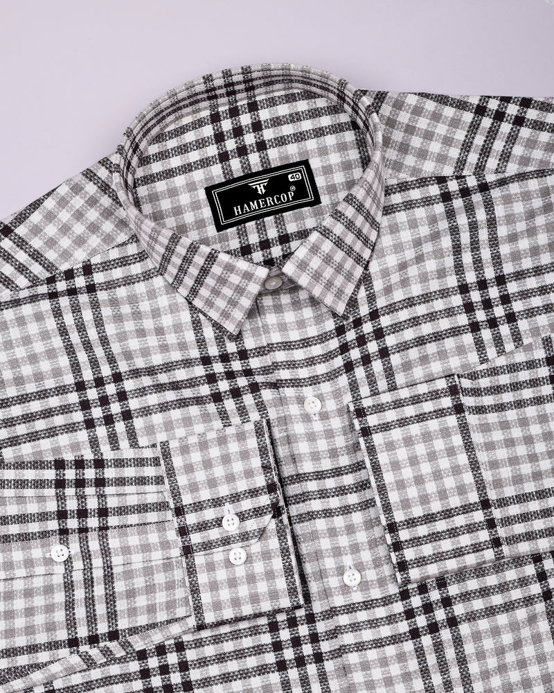 Pinot Wine With Gray Dobby Amsler Check Cotton Shirt