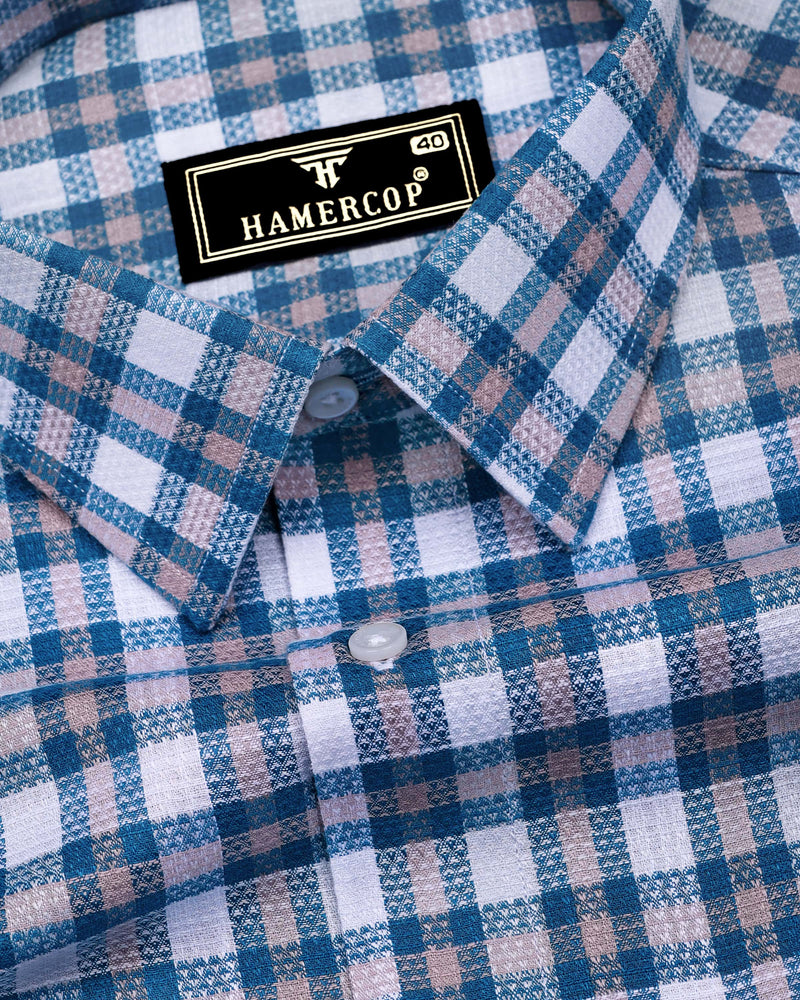 Horsen Blue Dobby Amsler Check Formal Cotton Shirt