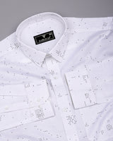 Flores White Dot Printed Dobby Cotton Waffle Check Shirt