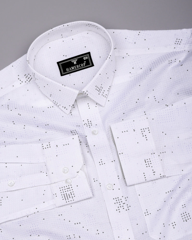 Flores White Dot Printed Dobby Cotton Waffle Check Shirt