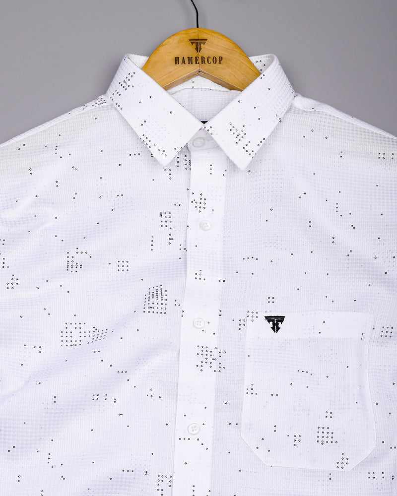 Flores White Dot Printed Dobby Cotton Waffle Check Shirt