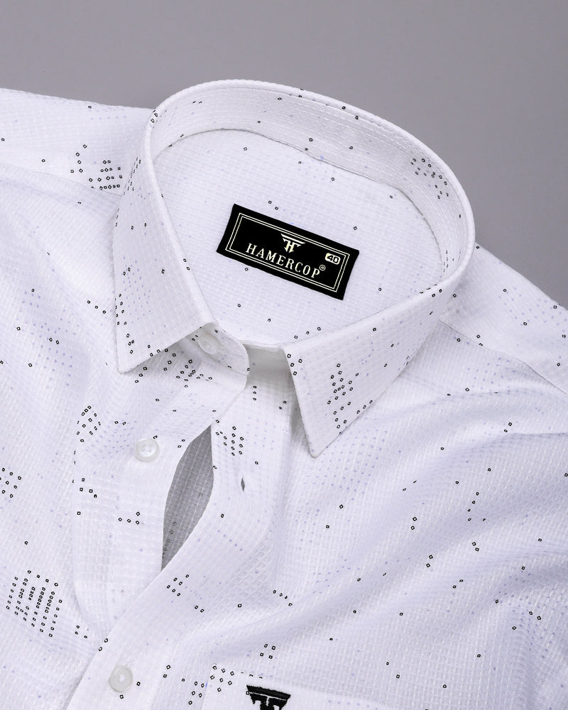 Flores White Dot Printed Dobby Cotton Waffle Check Shirt