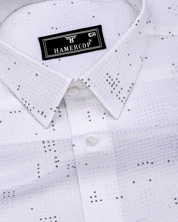 Flores White Dot Printed Dobby Cotton Waffle Check Shirt