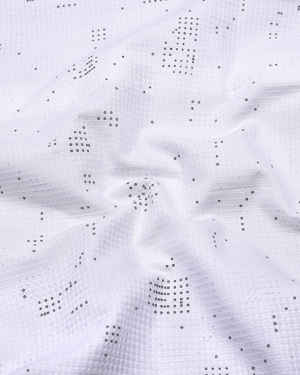 Flores White Dot Printed Dobby Cotton Waffle Check Shirt