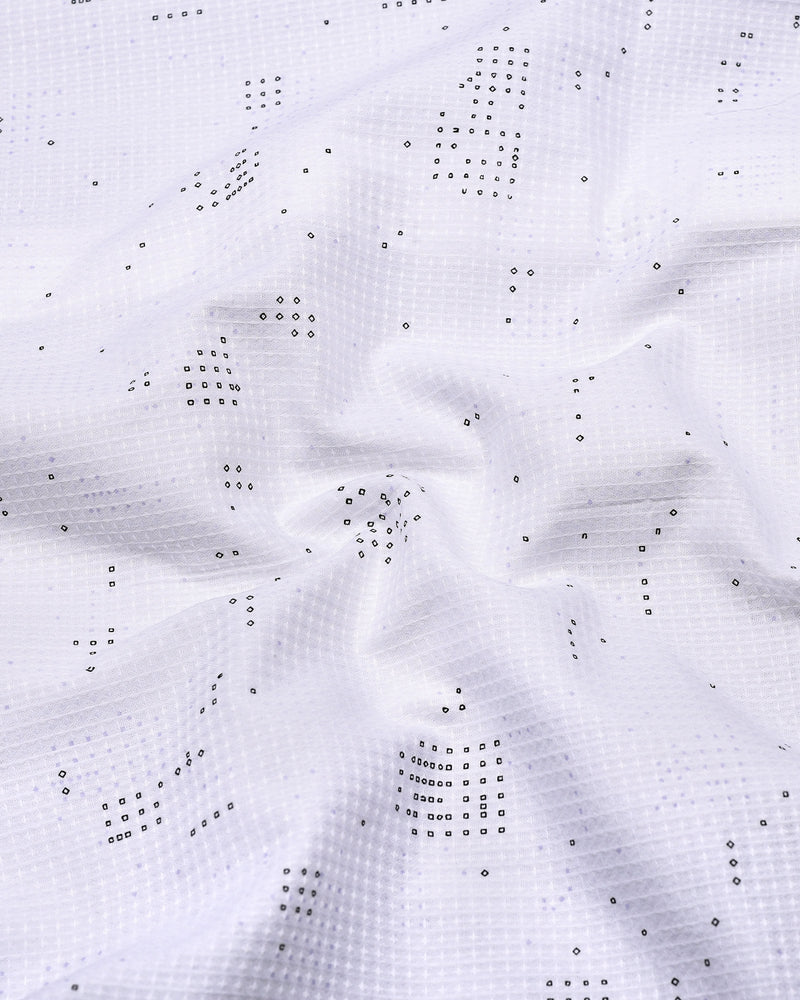 Flores White Dot Printed Dobby Cotton Waffle Check Shirt