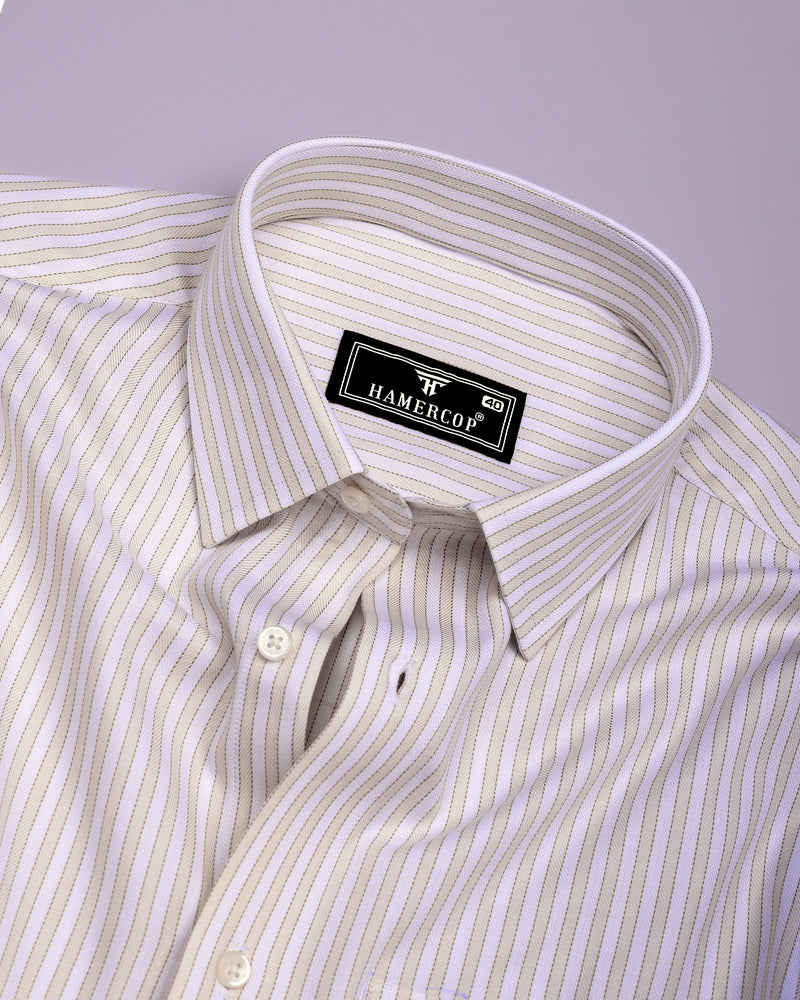 Linfen Cream With White Stripe Premium Giza Shirt