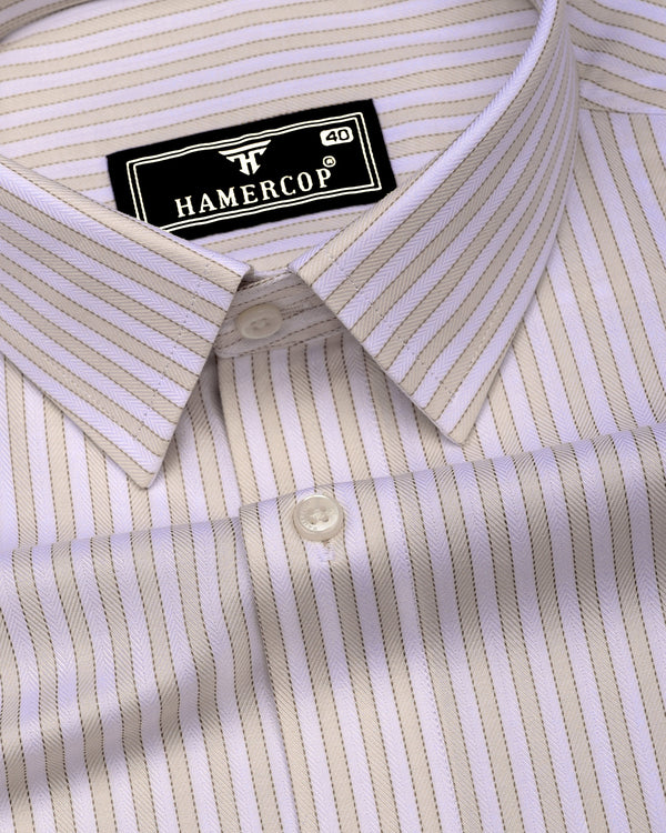 Linfen Cream With White Stripe Premium Giza Shirt