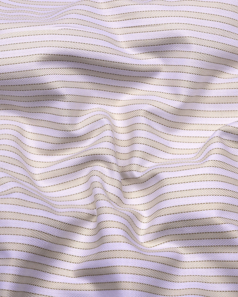 Linfen Cream With White Stripe Premium Giza Shirt