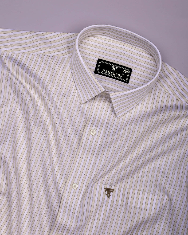 Linfen Cream With White Stripe Premium Giza Shirt