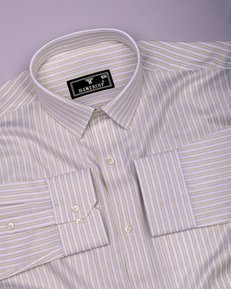Linfen Cream With White Stripe Premium Giza Shirt