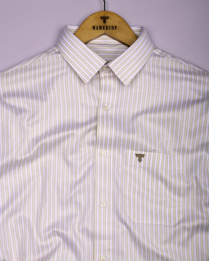 Linfen Cream With White Stripe Premium Giza Shirt