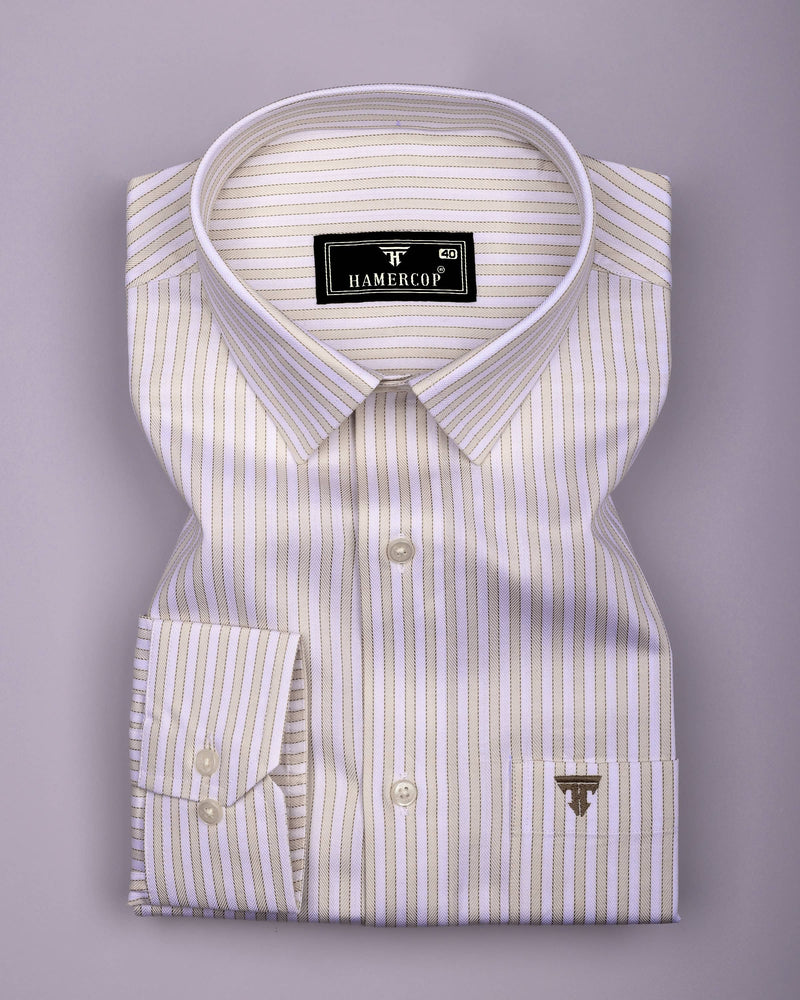Linfen Cream With White Stripe Premium Giza Shirt