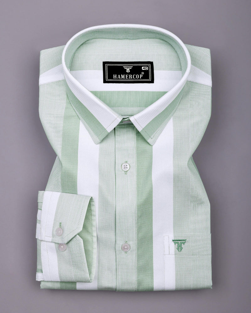 Denton Green With White Waffle Stripe Premium Giza Shirt