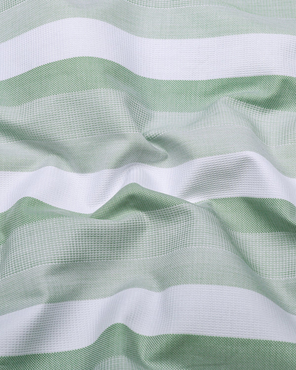 Denton Green With White Waffle Stripe Premium Giza Shirt