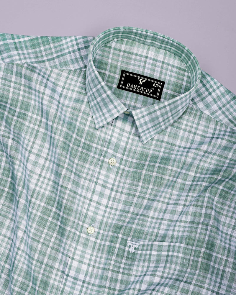 Dusty Green With White Check Linen Cotton Shirt