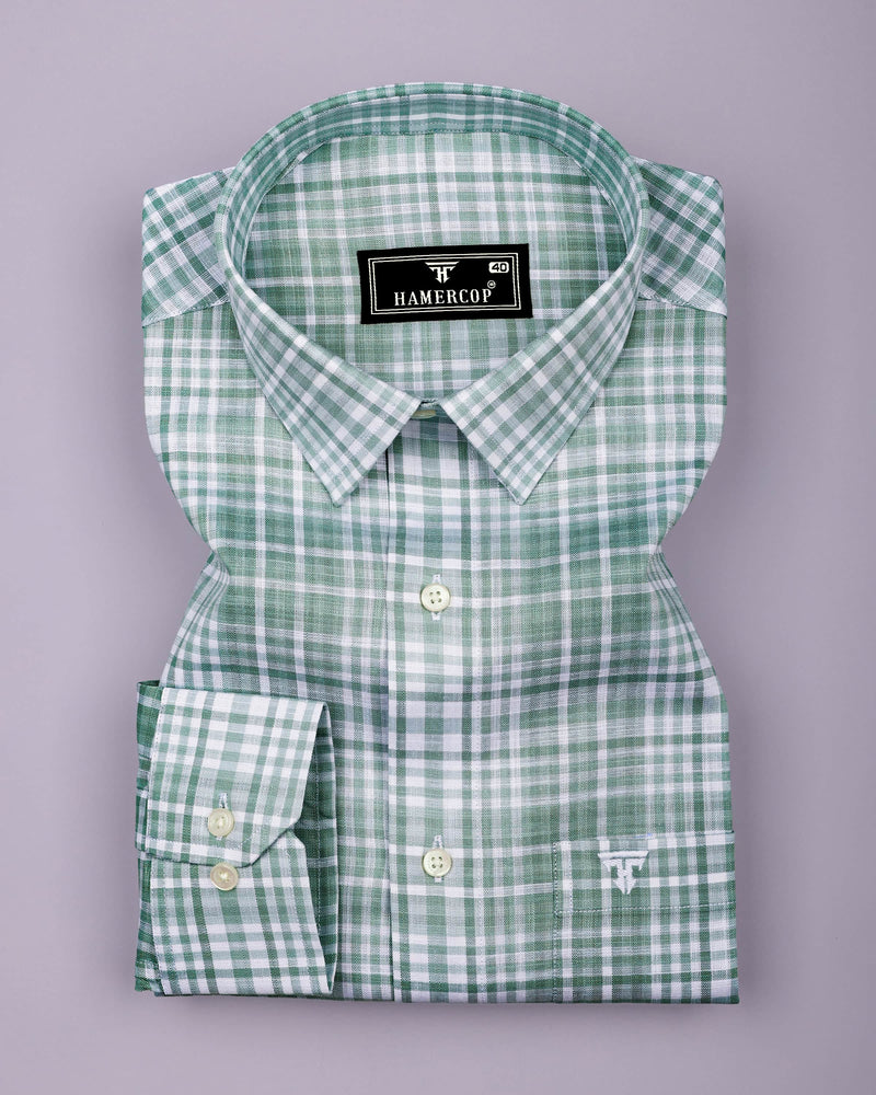 Dusty Green With White Check Linen Cotton Shirt