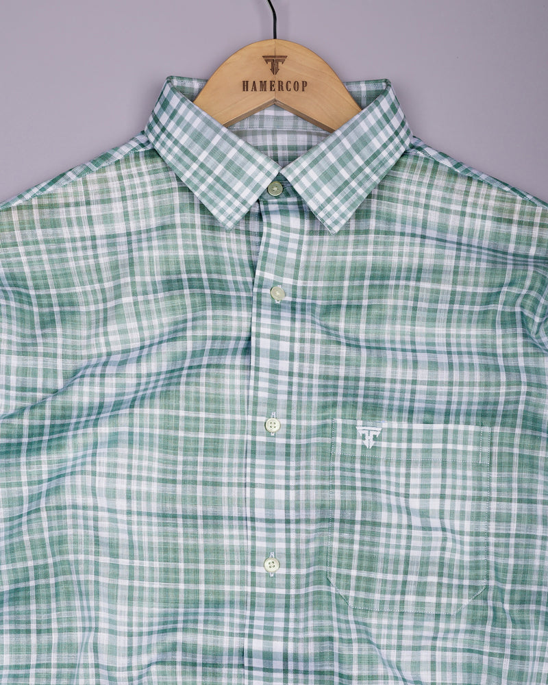 Dusty Green With White Check Linen Cotton Shirt