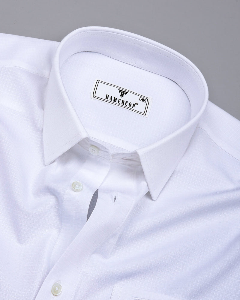 Chalk White Self Check Dobby Cotton Shirt