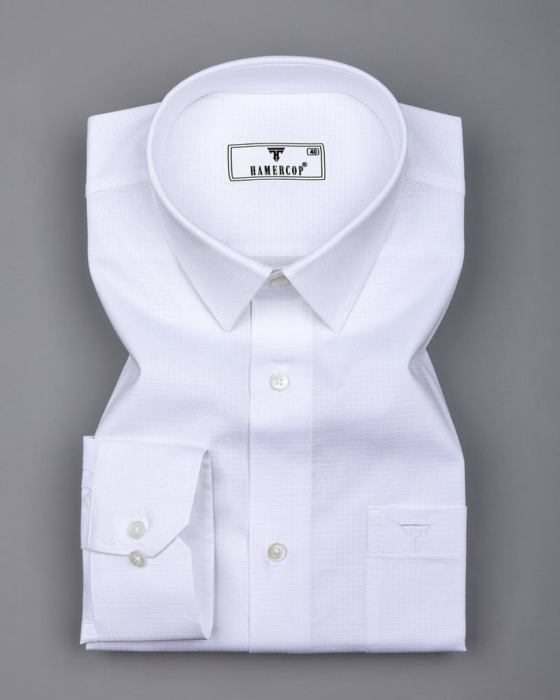Chalk White Self Check Dobby Cotton Shirt