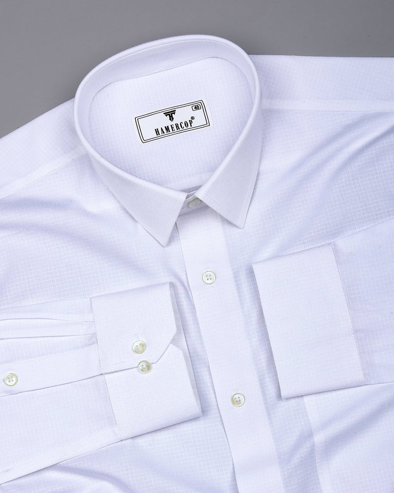 Chalk White Self Check Dobby Cotton Shirt