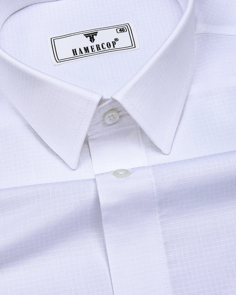 Chalk White Self Check Dobby Cotton Shirt