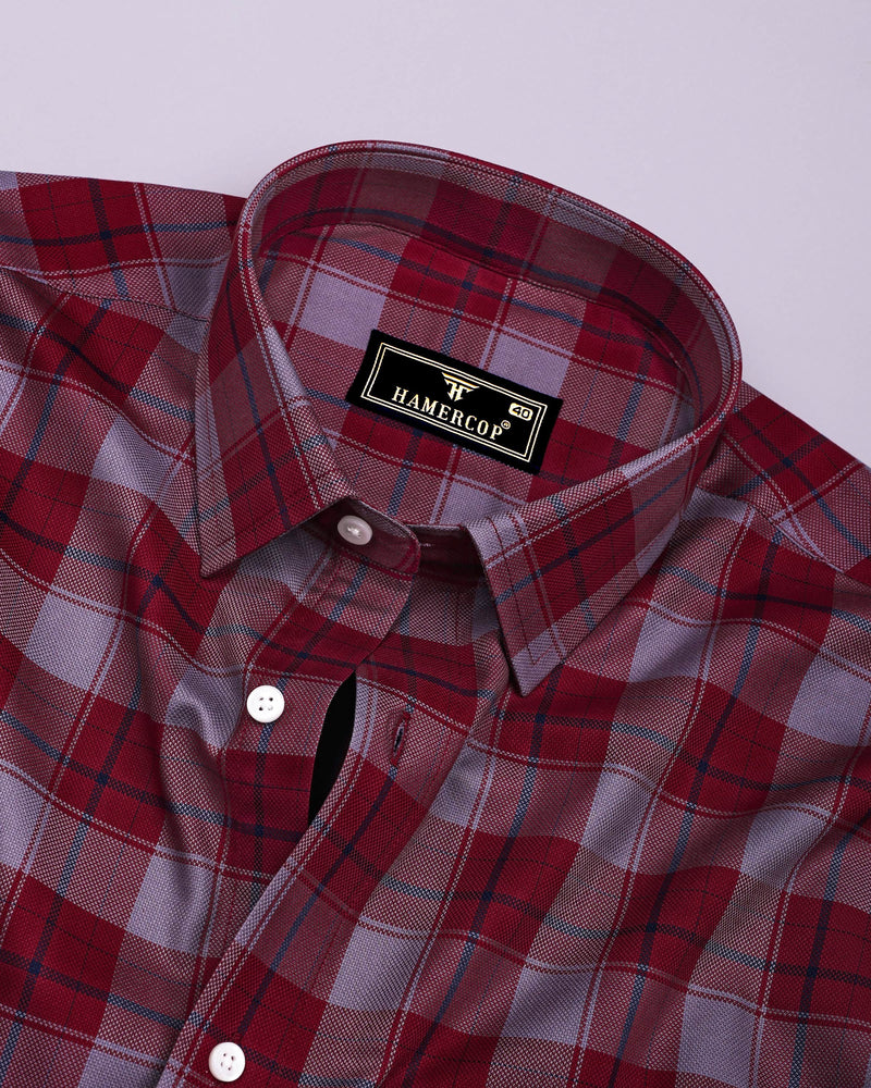 Cherry Red With Gray Check Dobby Cotton Shirt