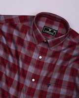Cherry Red With Gray Check Dobby Cotton Shirt