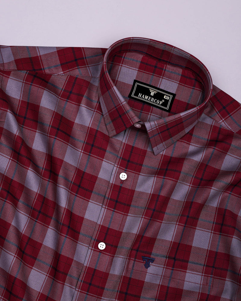 Cherry Red With Gray Check Dobby Cotton Shirt