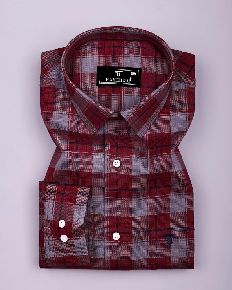 Cherry Red With Gray Check Dobby Cotton Shirt – Hamercop