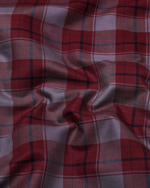 Cherry Red With Gray Check Dobby Cotton Shirt