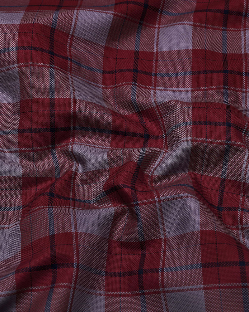 Cherry Red With Gray Check Dobby Cotton Shirt