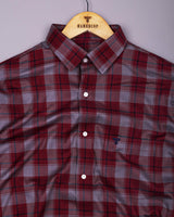 Cherry Red With Gray Check Dobby Cotton Shirt