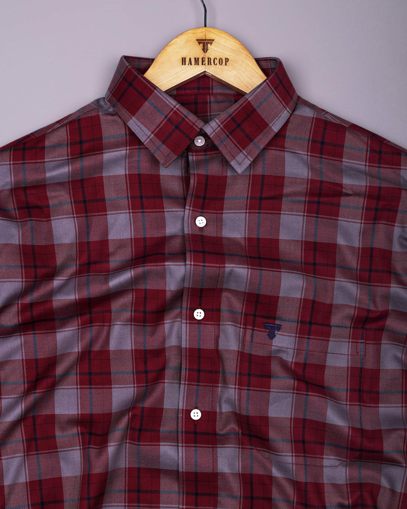 Cherry Red With Gray Check Dobby Cotton Shirt
