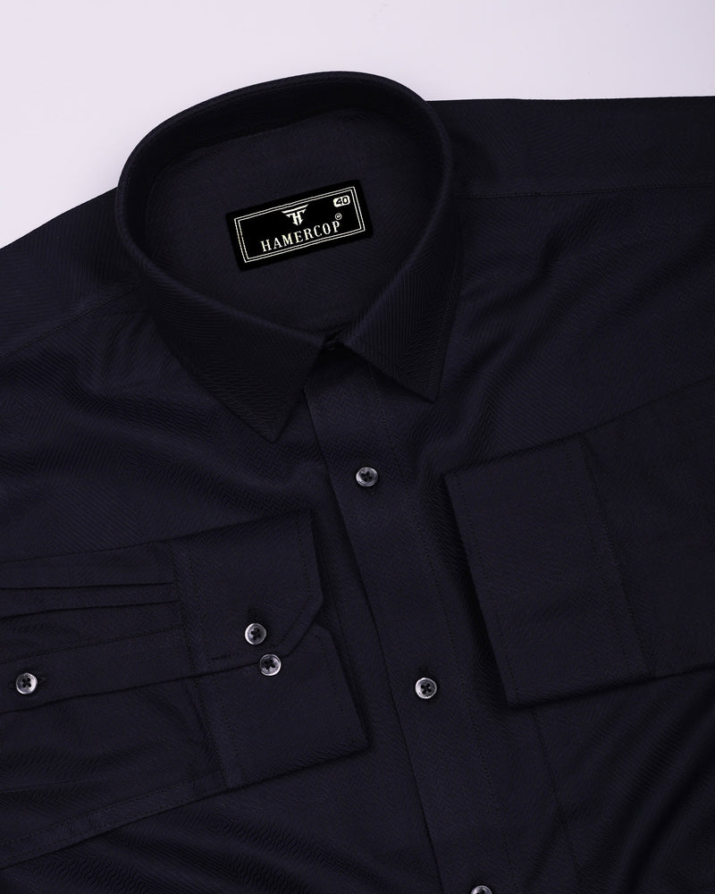 Nighthue Indigo Blue Dobby Texture Premium Giza Shirt