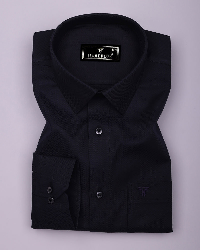 Nighthue Indigo Blue Dobby Texture Premium Giza Shirt