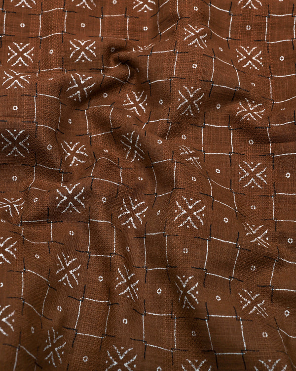 Pecan Brown With White Printed Dobby Cotton Shirt