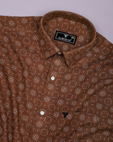Pecan Brown With White Printed Dobby Cotton Shirt