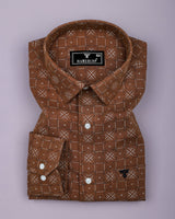Pecan Brown With White Printed Dobby Cotton Shirt