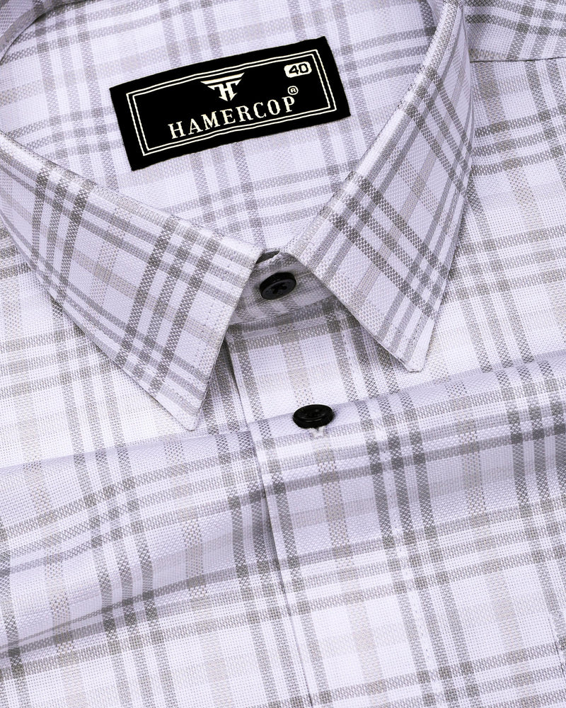 Gray With White Check Dobby Cotton Shirt