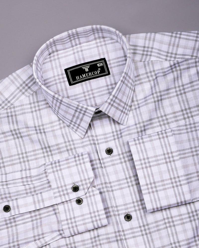 Gray With White Check Dobby Cotton Shirt