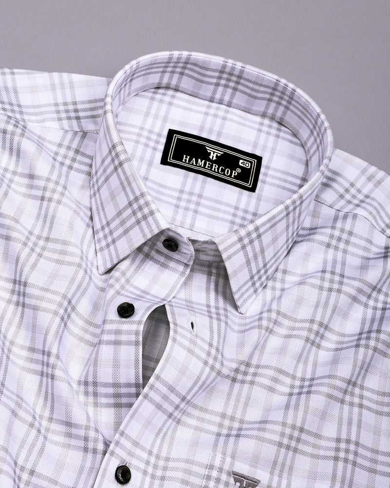 Gray With White Check Dobby Cotton Shirt