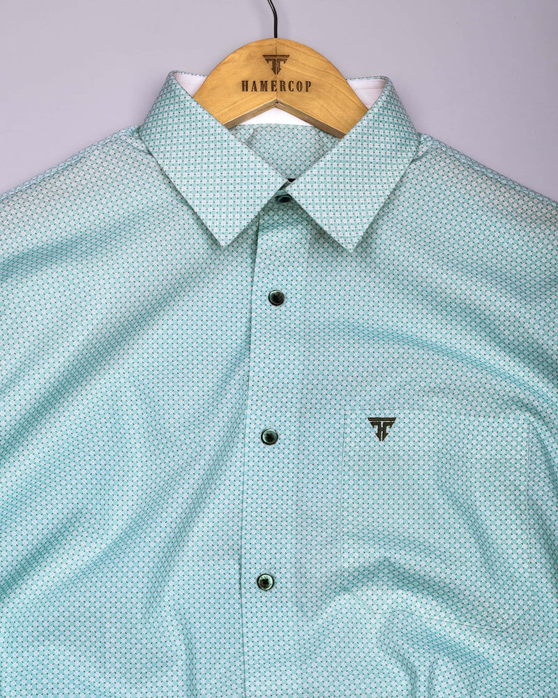 Tromso Mint Green With White Printed Designer Cotton Shirt