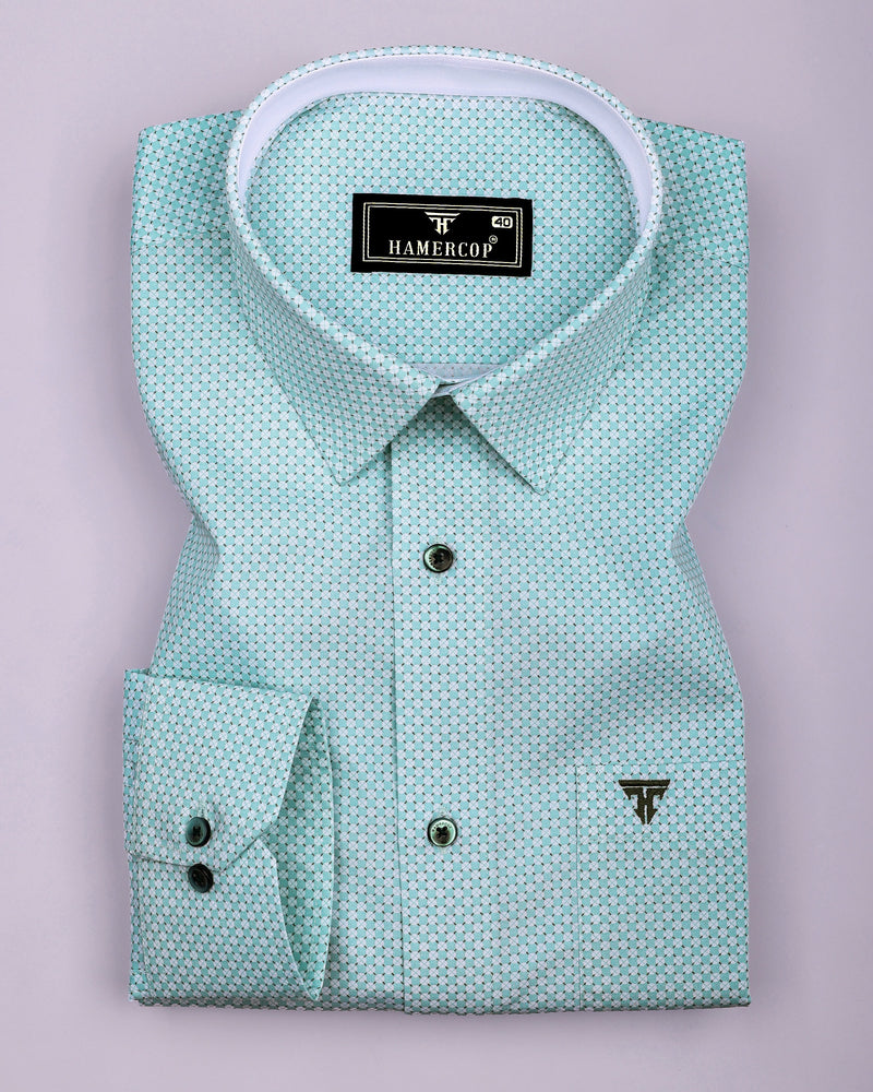 Tromso Mint Green With White Printed Designer Cotton Shirt
