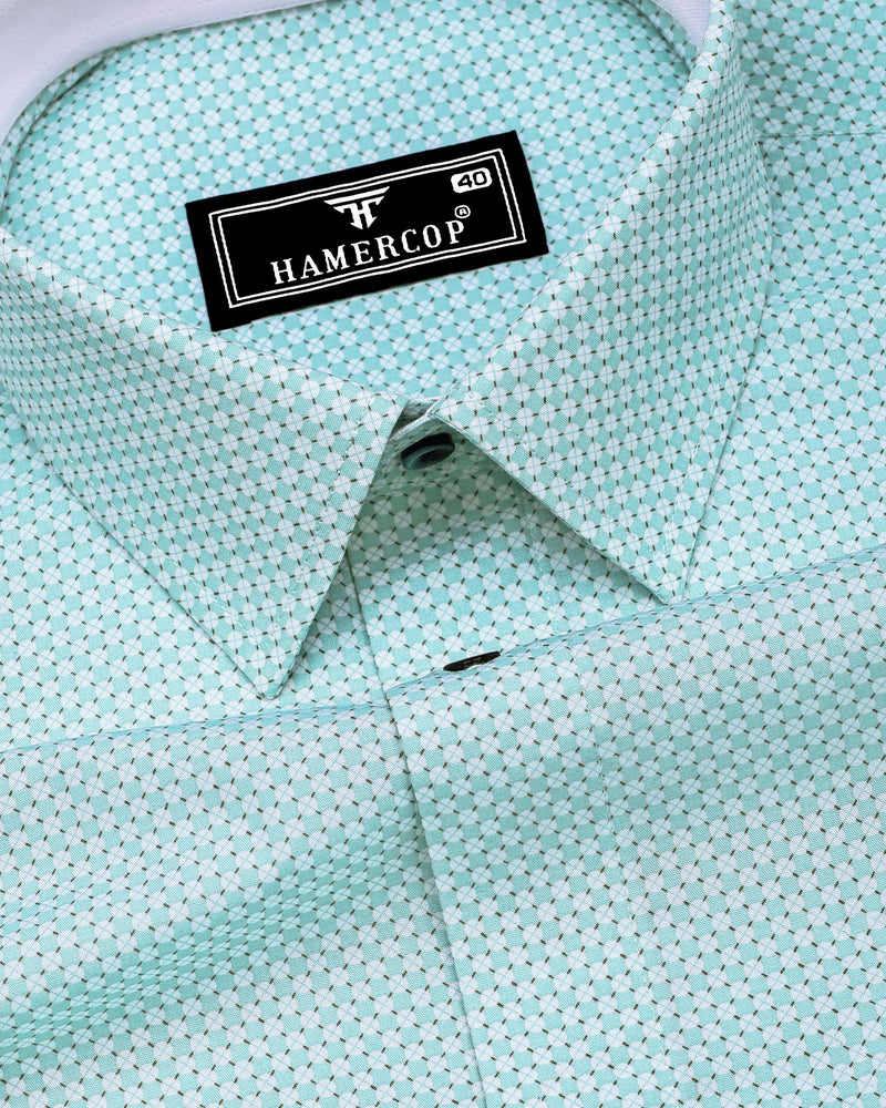 Tromso Mint Green With White Printed Designer Cotton Shirt