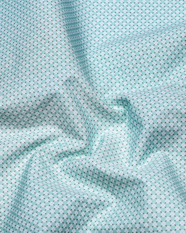 Tromso Mint Green With White Printed Designer Cotton Shirt