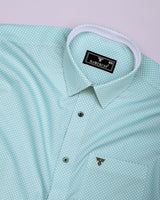 Tromso Mint Green With White Printed Designer Cotton Shirt