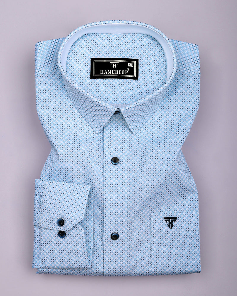 Tromso Blue With White Printed Cotton Formal Shirt