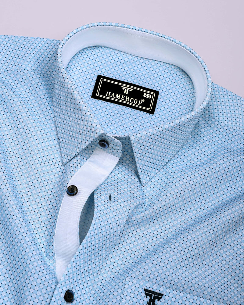 Tromso Blue With White Printed Cotton Formal Shirt