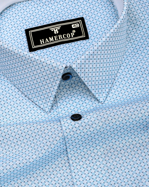 Tromso Blue With White Printed Cotton Formal Shirt